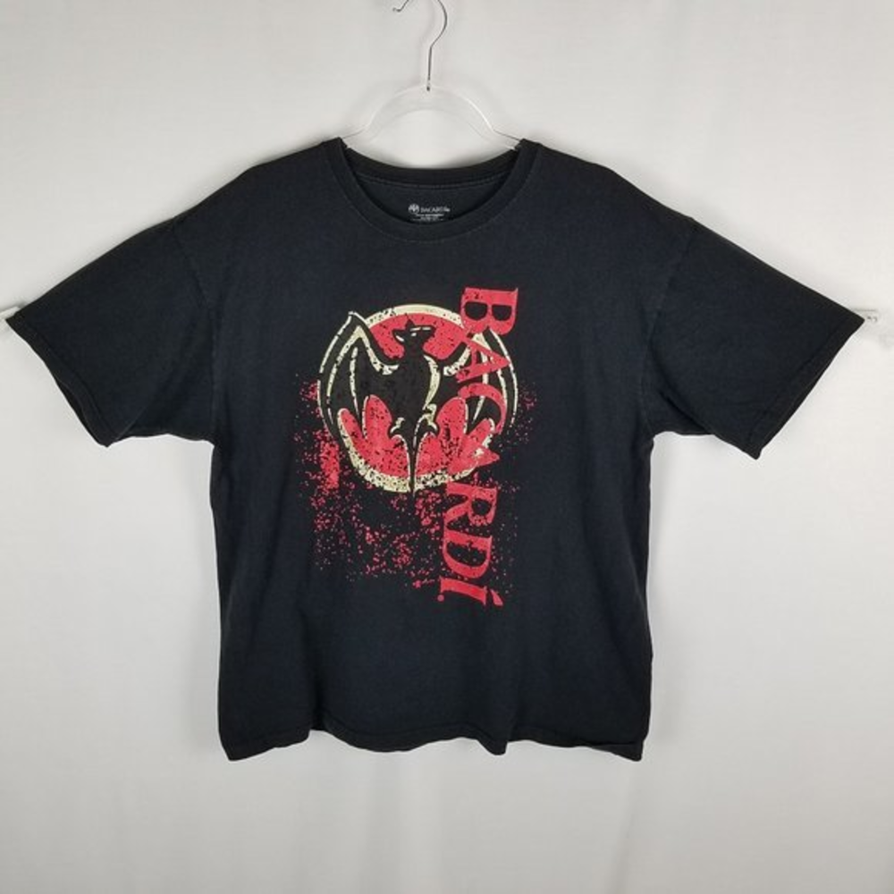 Bacardi shirt black/red‎ Bat logo mens Tee size XL